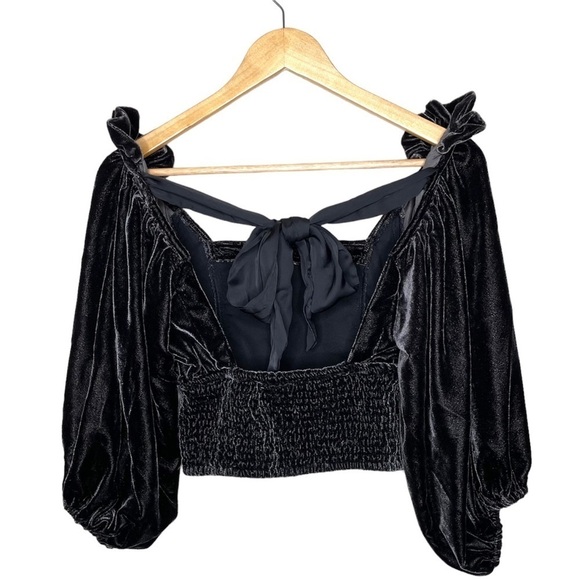 Free People Marie Velvet Open Back Crop Top Black - Picture 7 of 15